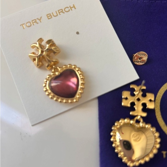 TORY BURCH ROXANNE RED /GOLD 18k GOLD PLATED EARRINGS NWT - Picture 3 of 8